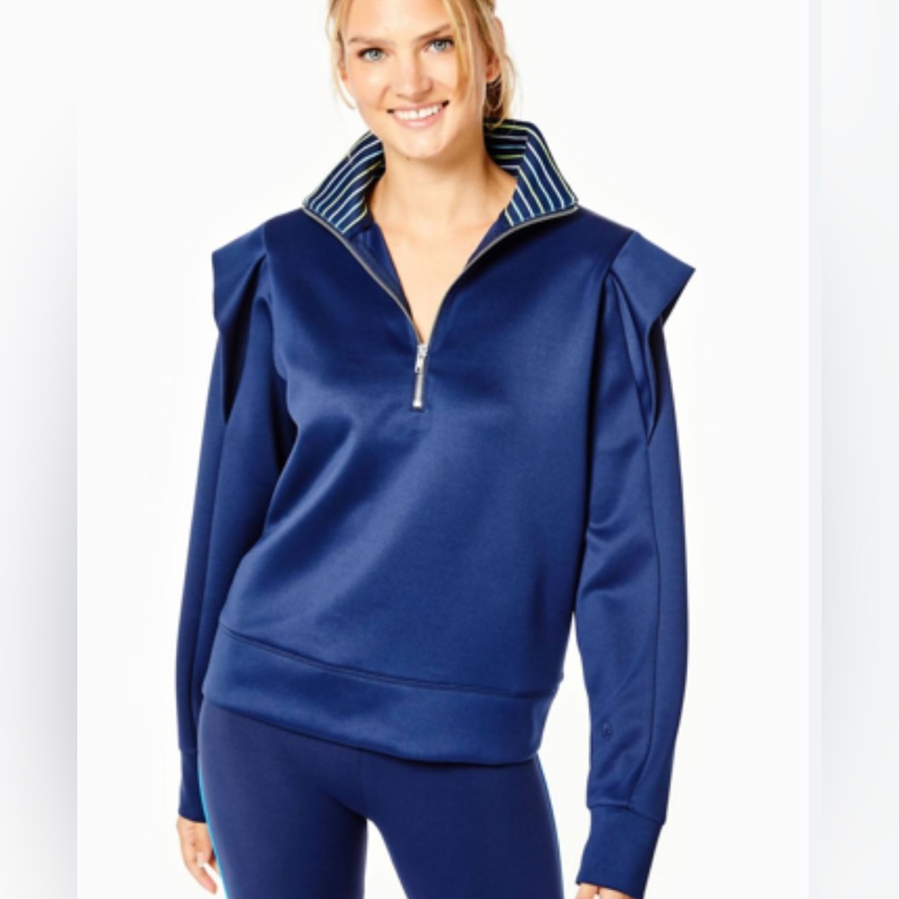 NWOT Addison Bay Womens 1/4 Zip Layered Shoulder Poplar Pullover Navy - size XS
